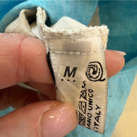 Puro Lino Women’s Linen Dress Colorblock Tan White Sky Blue Size Medium - Picture 11 of 12